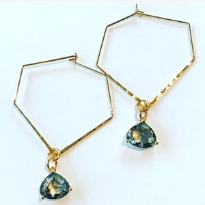 SOLD-Gold Octagon Hoops with Black Diamond Crystals